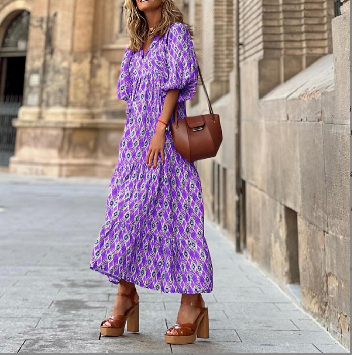 🌸Große Preisreduzierung🌸 Elegantes Damen-Boho-Maxikleid mit Puffärmeln und Blumenmuster