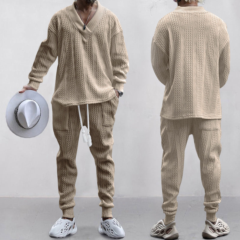 💥Heute angekommen – 52%💥 2-teiliges Herren-Set aus Baggy-Sweatshirt mit V-Ausschnitt und Jogginghose