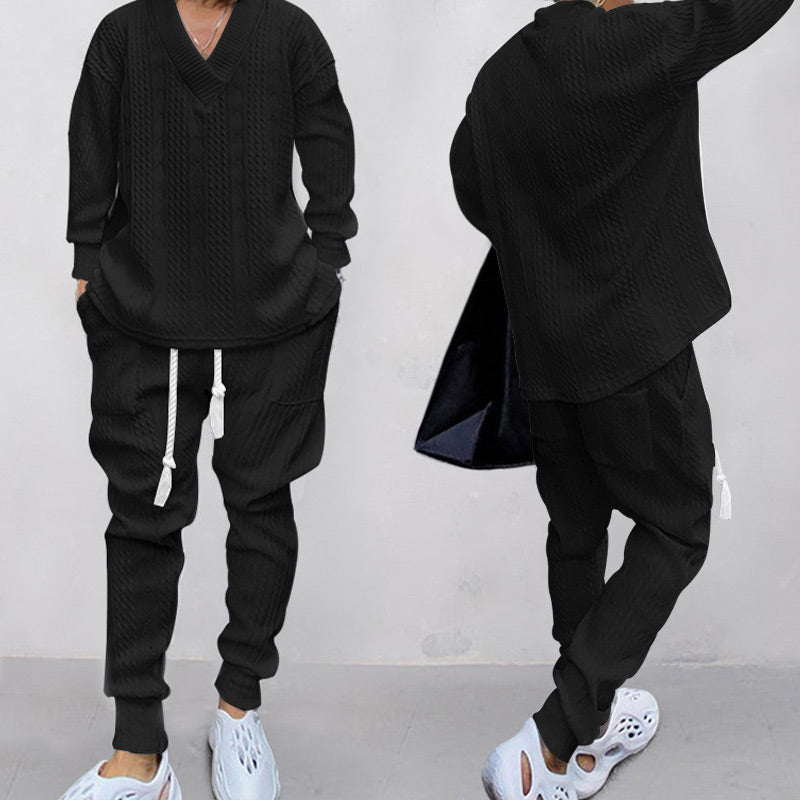 💥Heute angekommen – 52%💥 2-teiliges Herren-Set aus Baggy-Sweatshirt mit V-Ausschnitt und Jogginghose