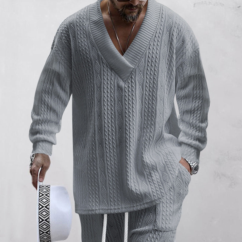 💥Heute angekommen – 52%💥 2-teiliges Herren-Set aus Baggy-Sweatshirt mit V-Ausschnitt und Jogginghose
