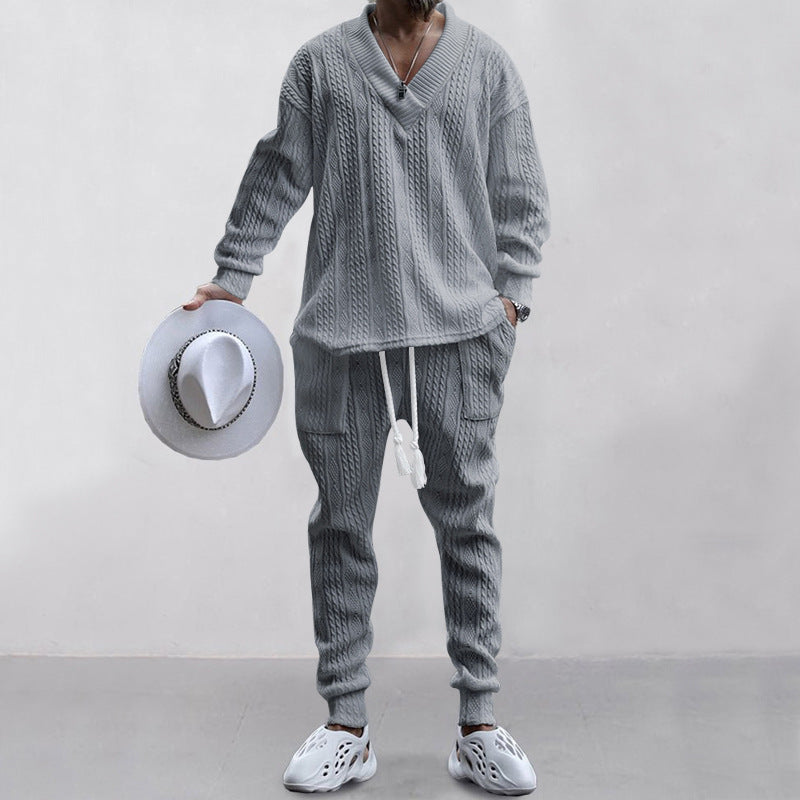 💥Heute angekommen – 52%💥 2-teiliges Herren-Set aus Baggy-Sweatshirt mit V-Ausschnitt und Jogginghose