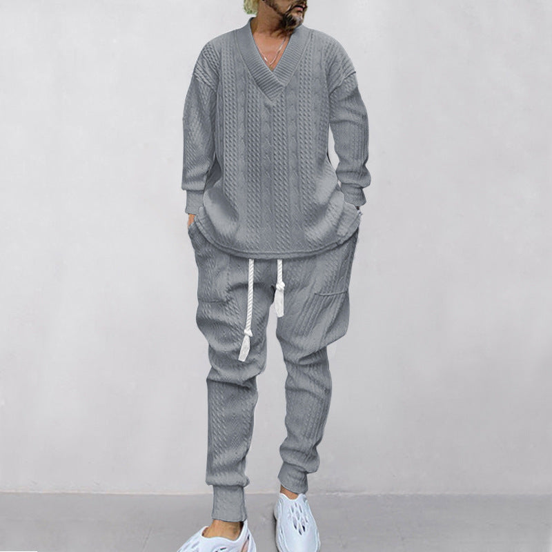 💥Heute angekommen – 52%💥 2-teiliges Herren-Set aus Baggy-Sweatshirt mit V-Ausschnitt und Jogginghose