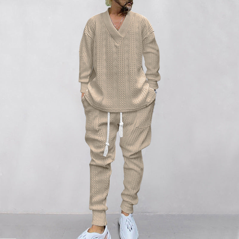 💥Heute angekommen – 52%💥 2-teiliges Herren-Set aus Baggy-Sweatshirt mit V-Ausschnitt und Jogginghose