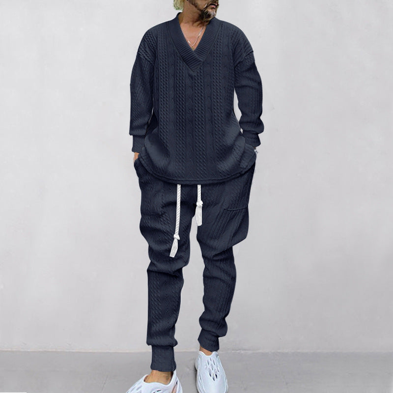💥Heute angekommen – 52%💥 2-teiliges Herren-Set aus Baggy-Sweatshirt mit V-Ausschnitt und Jogginghose