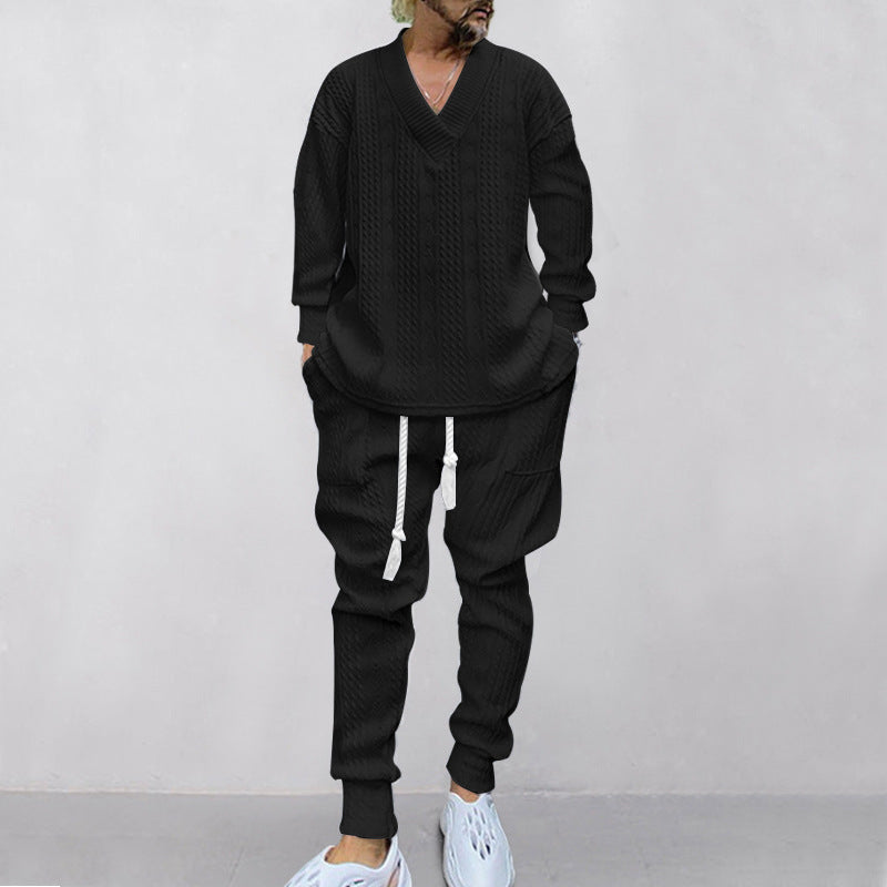 💥Heute angekommen – 52%💥 2-teiliges Herren-Set aus Baggy-Sweatshirt mit V-Ausschnitt und Jogginghose