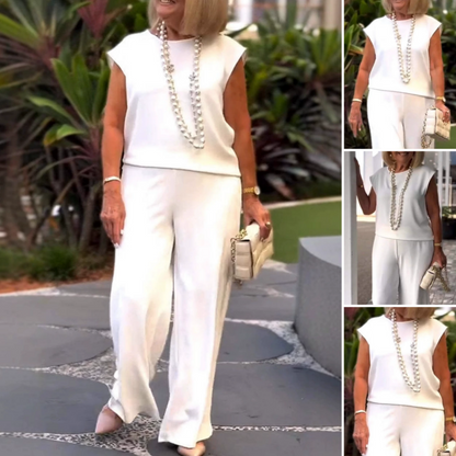 🔥Ärmelloses Oberteil und Hose mit Rundhalsausschnitt für Damen