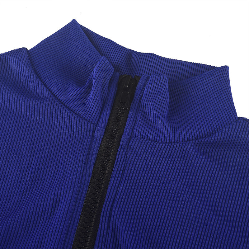 Einfarbiger nahtloser Jumpsuit mit halbem Reißverschluss