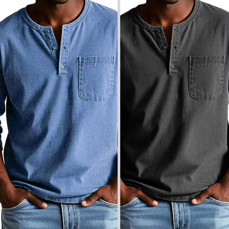 🌴☀️Herrenmode Vintage Distressed Pocket Langarmhemd