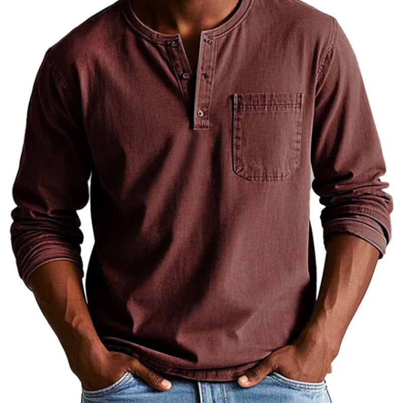 🌴☀️Herrenmode Vintage Distressed Pocket Langarmhemd