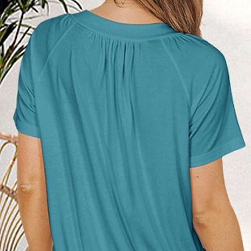 Kaufen Sie 2 gratis Versand🎁Lässiges Damen-Top mit plissiertem V-Ausschnitt und kurzen Ärmeln👚