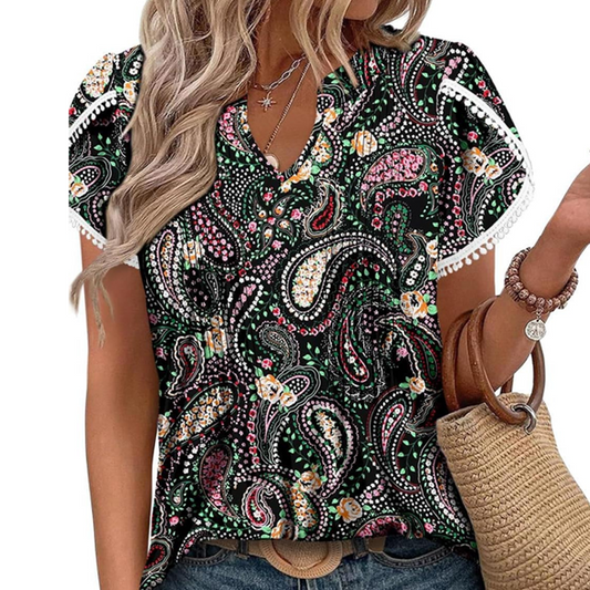 ✨Hot Sale 50% Rabatt🌸Bedrucktes kurzärmliges Tunika-Oberteil für Damen