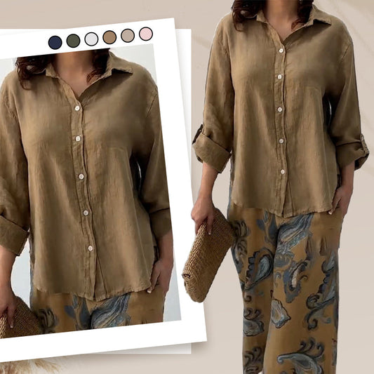🌷Frühling Hot Sale 50% Rabatt🍃Damenmode Lockeres Cardigan-Shirt & Hose mit hoher Taille Zweiteiliges Set