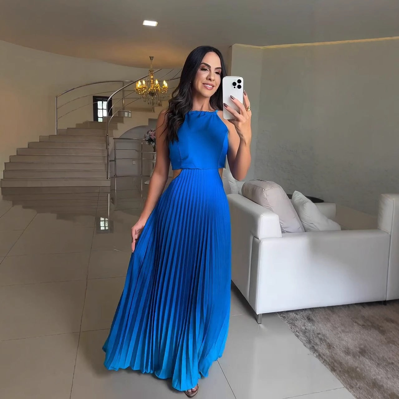 💕Neue Modelle in den Regalen, 24 Stunden vergünstigt🌊Damen Neckholder-Plissee-Kleid mit Farbverlauf