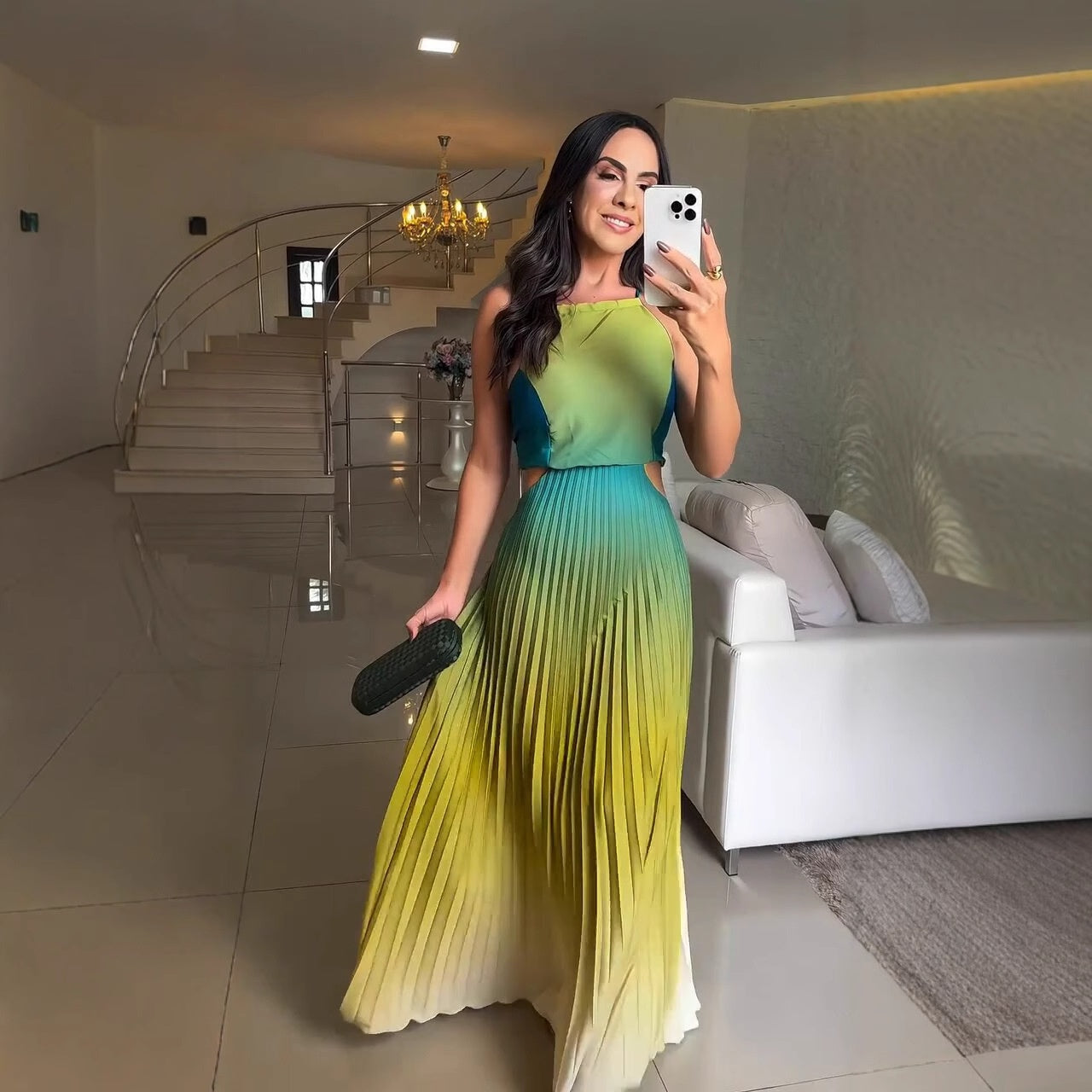 💕Neue Modelle in den Regalen, 24 Stunden vergünstigt🌊Damen Neckholder-Plissee-Kleid mit Farbverlauf