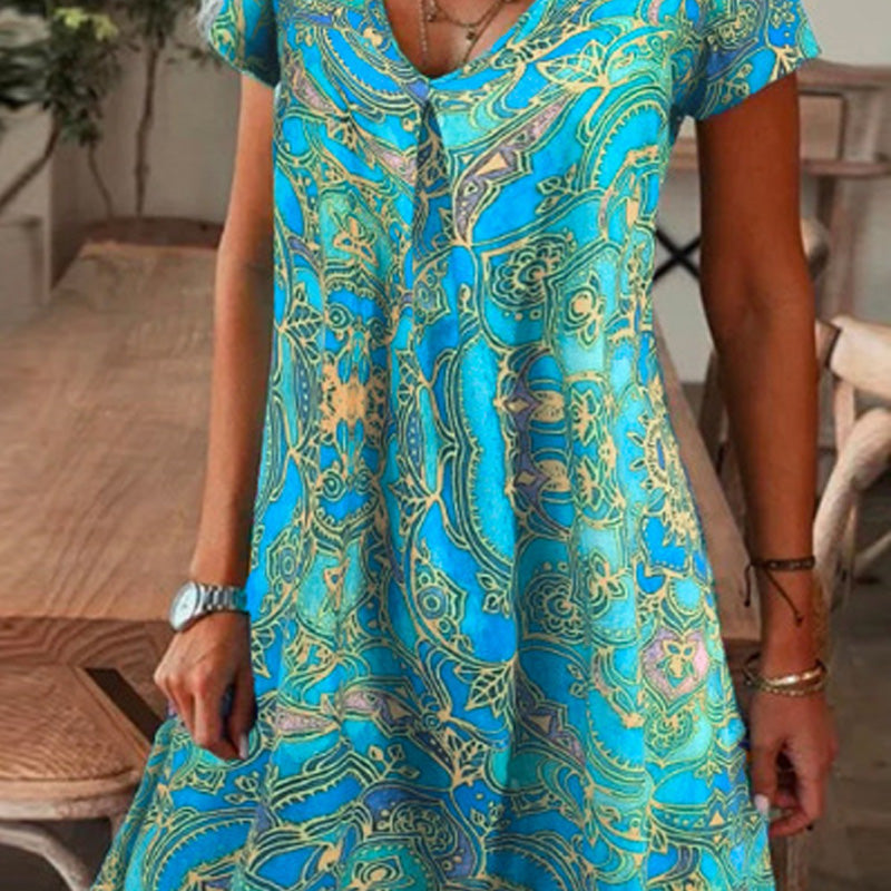 💃💃Damen elegantes Langarmkleid mit Blumenmuster und V-Ausschnitt