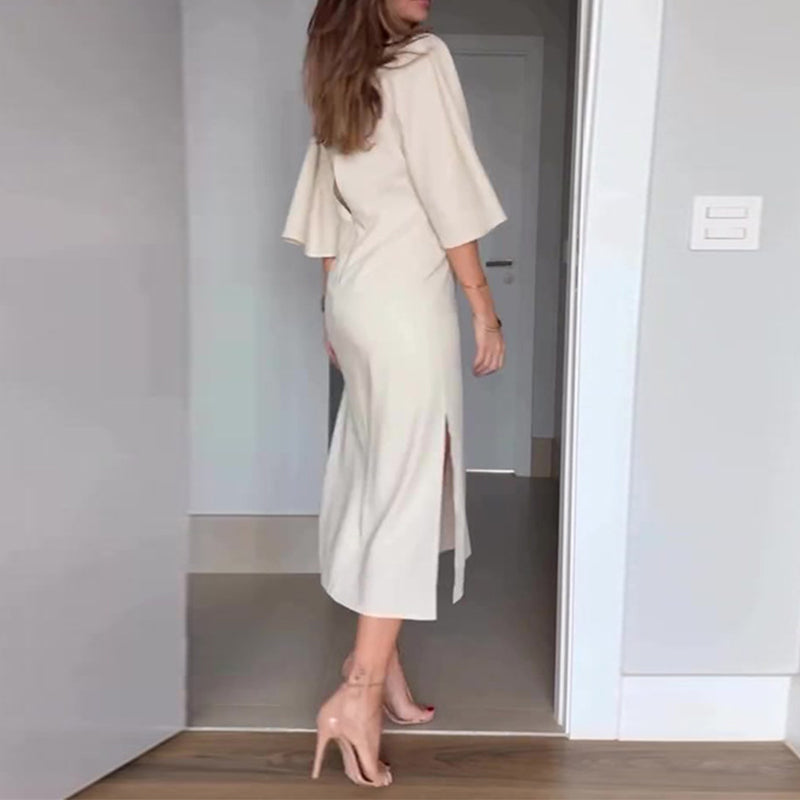 kostenloser Versand🌸50% Rabatt🔥Elegantes Damenkleid mit Taillenschnürung und seitlichem Schlitz und V-Ausschnitt