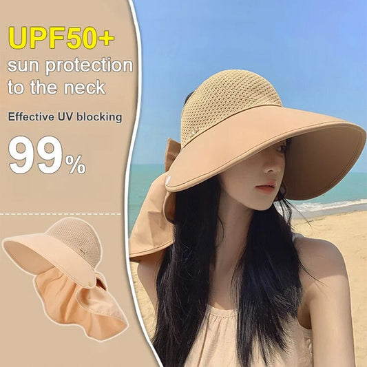🌞2025 Sommer Neu👒Large-brim Hollow Sonnenschutz Hut mit abnehmbaren Hals Schal