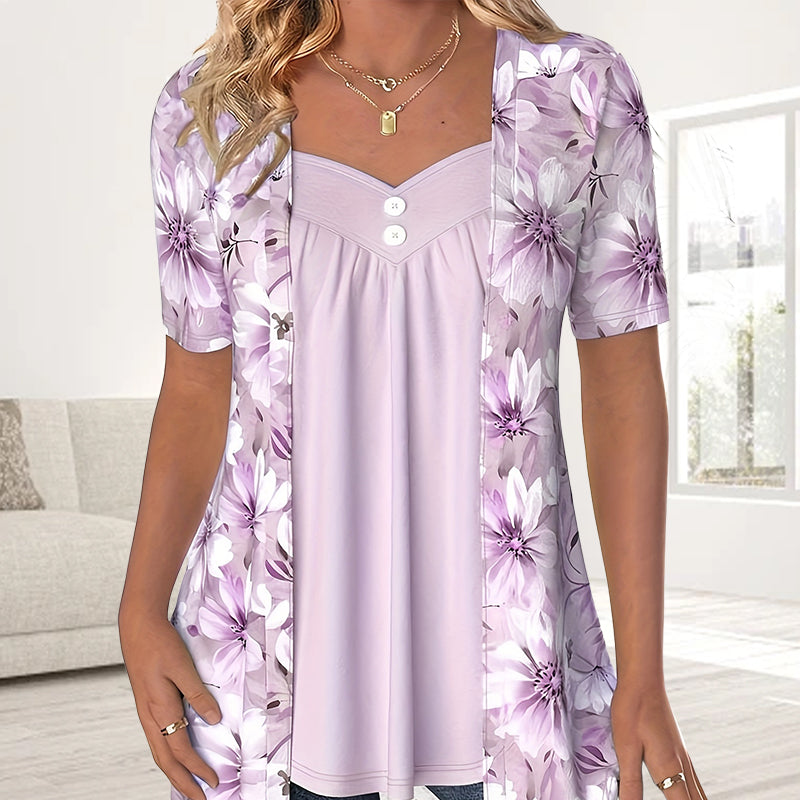 🌸Unregelmäßiges Patchwork-Top mit Blumenmuster für Frauen🌸