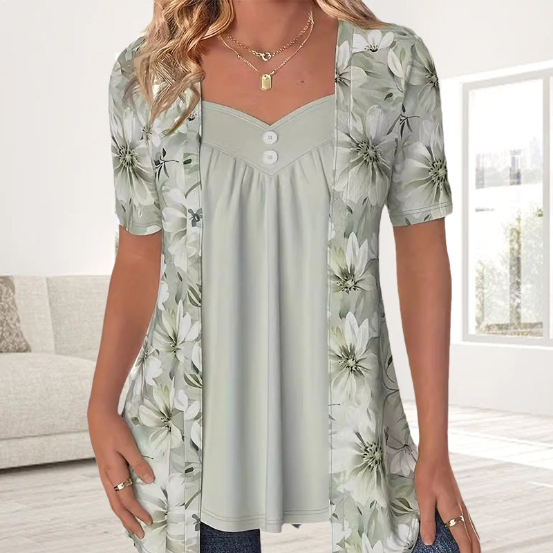 🌸Unregelmäßiges Patchwork-Top mit Blumenmuster für Frauen🌸