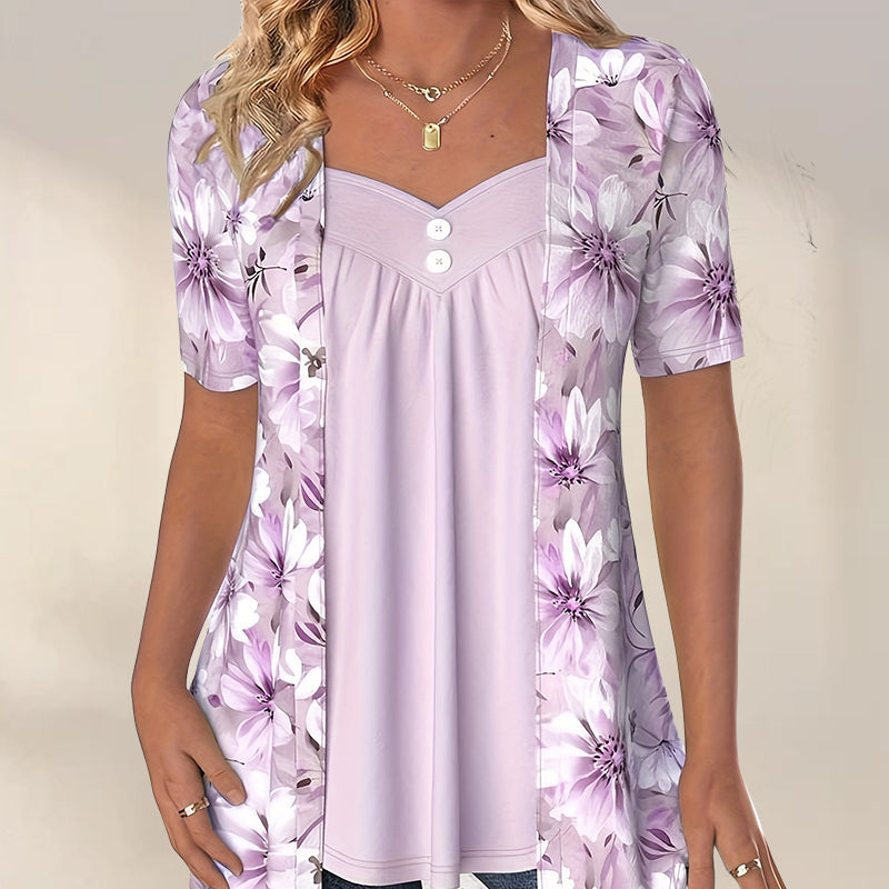 🌸Unregelmäßiges Patchwork-Top mit Blumenmuster für Frauen🌸