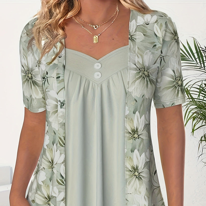 🌸Unregelmäßiges Patchwork-Top mit Blumenmuster für Frauen🌸