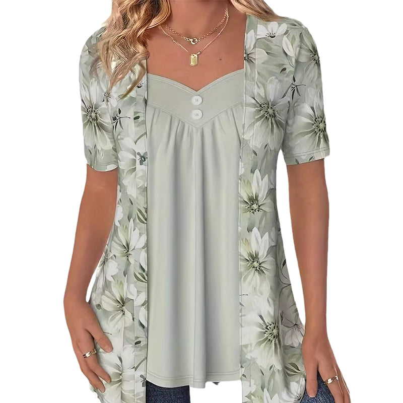 🌸Unregelmäßiges Patchwork-Top mit Blumenmuster für Frauen🌸
