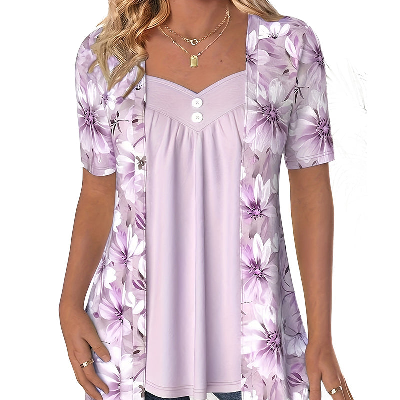 🌸Unregelmäßiges Patchwork-Top mit Blumenmuster für Frauen🌸