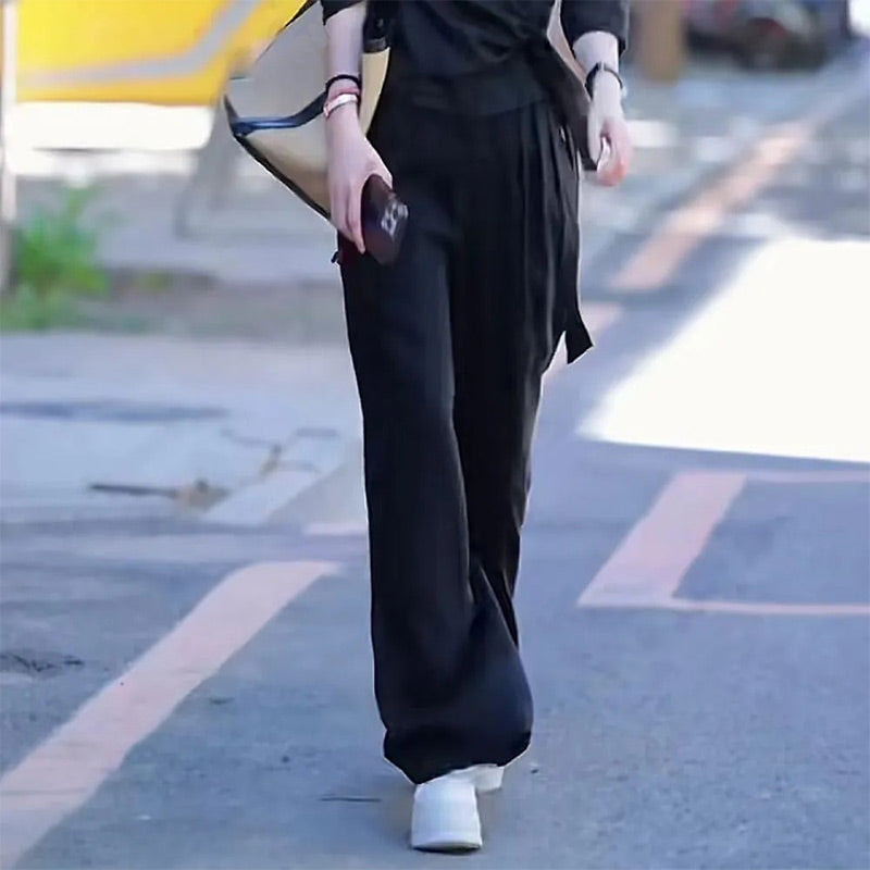 🔥🍀Damen-Set aus Wickelbluse mit V-Ausschnitt und Hose mit weitem Bein