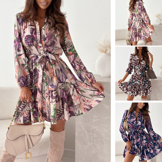 🌸Hemdkleid mit Blumenmuster und geraffter Taille