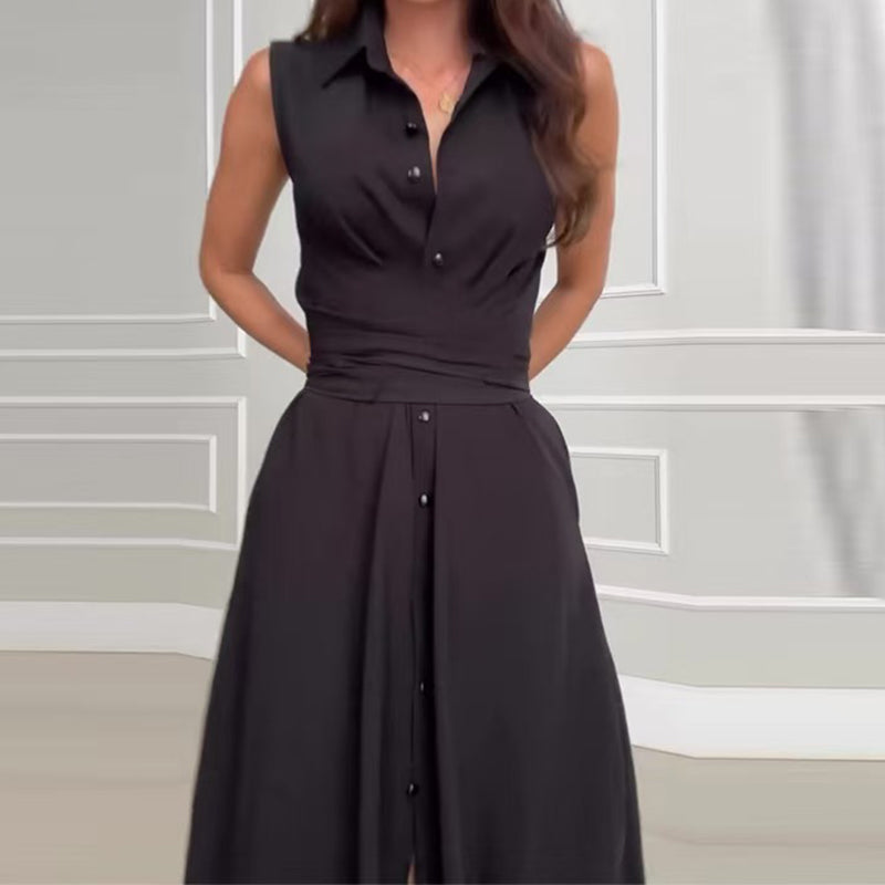 💖💖💖Ärmelloses Damenhemd-Maxikleid mit Taillenkrawatte