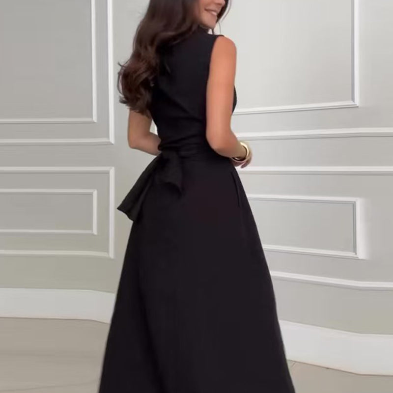 💖💖💖Ärmelloses Damenhemd-Maxikleid mit Taillenkrawatte
