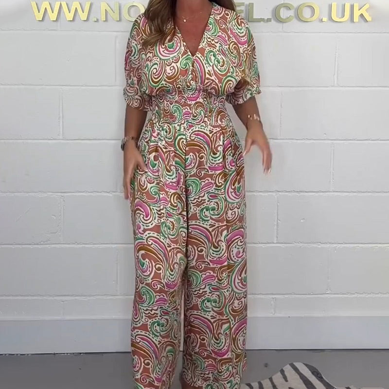 🌸Sommerangebote🌸Kurzarm-Jumpsuit für Damen mit V-Ausschnitt und Blumenprint