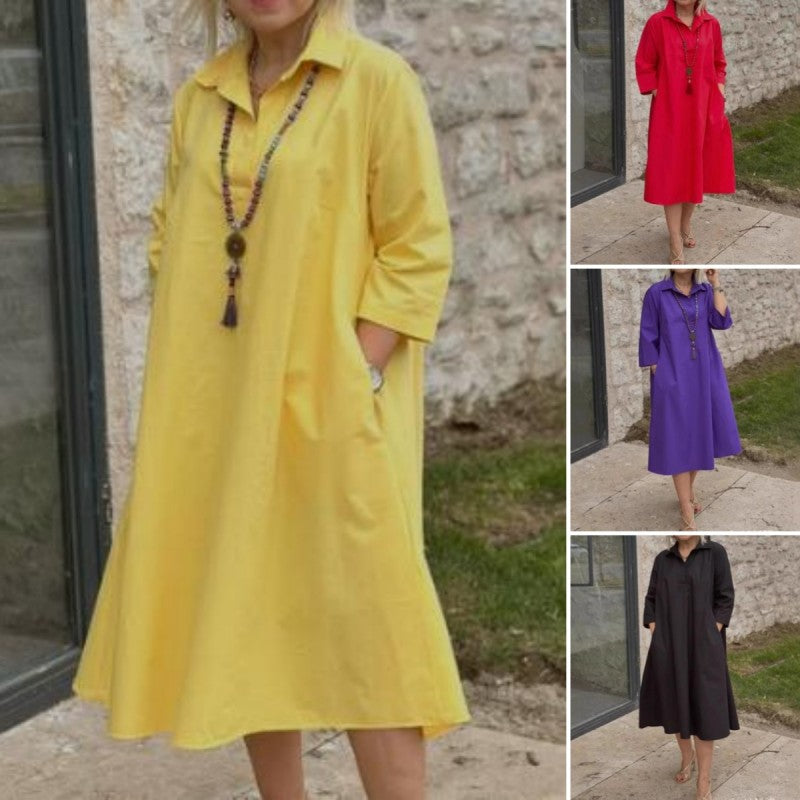 ⏳Zeitlich begrenztes Angebot🩷Women's Casual Solid Color Dress with Convenient Pockets