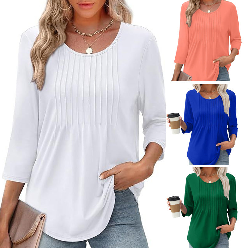 🌸Sommer Special💐Dünne Bluse mit Rundhalsausschnitt und lockerer Passform