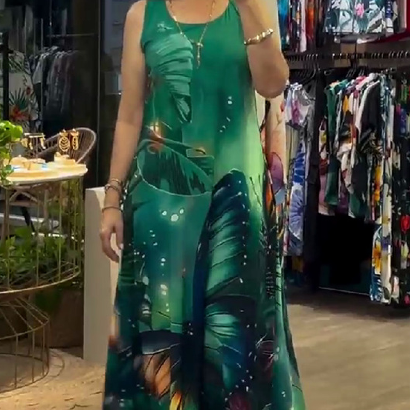 🌸50% rabatt🌸Damen lockeres bedrucktes ärmelloses Maxikleid