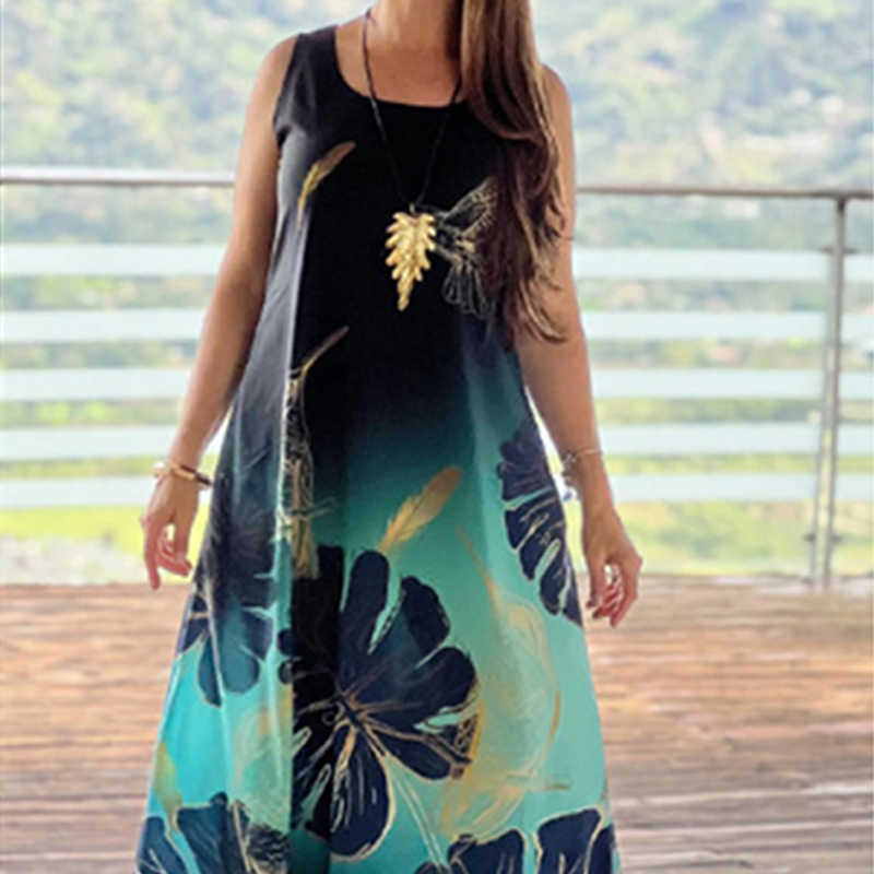 🌸50% rabatt🌸Damen lockeres bedrucktes ärmelloses Maxikleid
