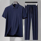 Herren elastisches 2-teiliges Set aus Eisseide: Kurzarm-Hemd und lange Hose