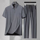 Herren elastisches 2-teiliges Set aus Eisseide: Kurzarm-Hemd und lange Hose