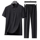 Herren elastisches 2-teiliges Set aus Eisseide: Kurzarm-Hemd und lange Hose