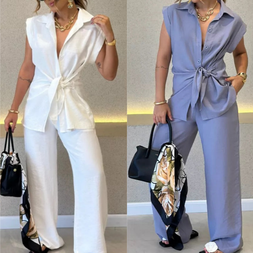Elegantes Set aus tailliertem Oberteil und lässiger Hose