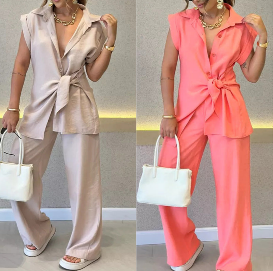Elegantes Set aus tailliertem Oberteil und lässiger Hose