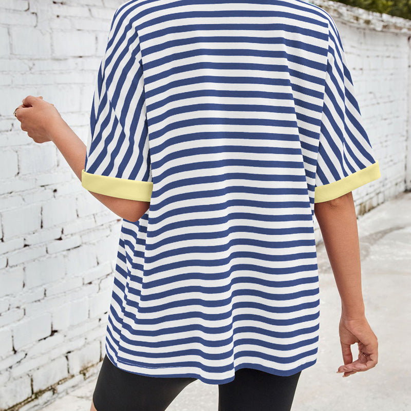 Kaufen Sie 2 gratis Versand🔥2025 Neu eingetroffen - 50% OFF🌺Gestreiftes Damen-T-Shirt mit entspannter Passform