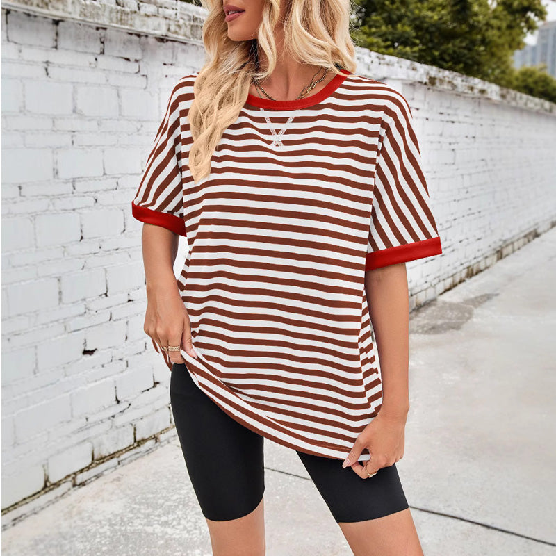 Kaufen Sie 2 gratis Versand🔥2025 Neu eingetroffen - 50% OFF🌺Gestreiftes Damen-T-Shirt mit entspannter Passform