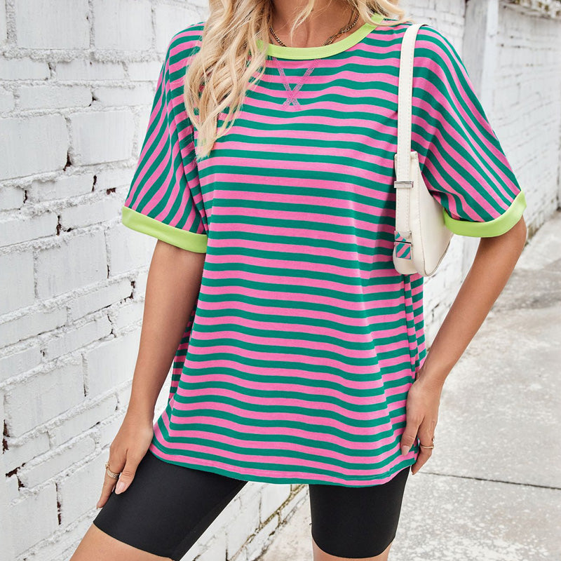 Kaufen Sie 2 gratis Versand🔥2025 Neu eingetroffen - 50% OFF🌺Gestreiftes Damen-T-Shirt mit entspannter Passform