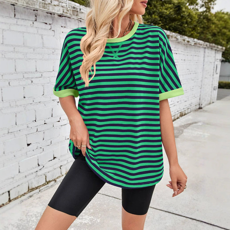 Kaufen Sie 2 gratis Versand🔥2025 Neu eingetroffen - 50% OFF🌺Gestreiftes Damen-T-Shirt mit entspannter Passform