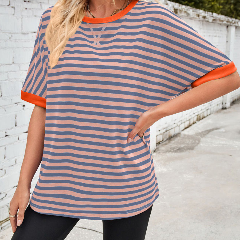 Kaufen Sie 2 gratis Versand🔥2025 Neu eingetroffen - 50% OFF🌺Gestreiftes Damen-T-Shirt mit entspannter Passform