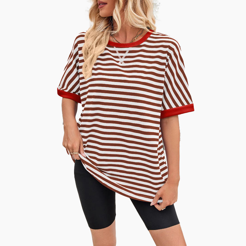Kaufen Sie 2 gratis Versand🔥2025 Neu eingetroffen - 50% OFF🌺Gestreiftes Damen-T-Shirt mit entspannter Passform