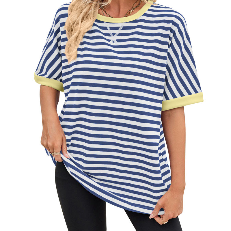 Kaufen Sie 2 gratis Versand🔥2025 Neu eingetroffen - 50% OFF🌺Gestreiftes Damen-T-Shirt mit entspannter Passform