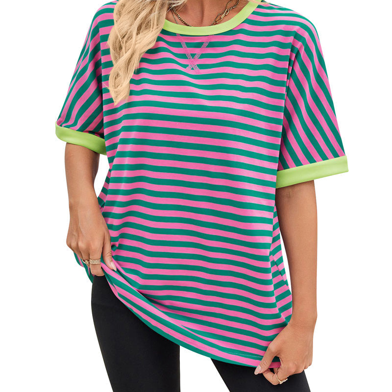 Kaufen Sie 2 gratis Versand🔥2025 Neu eingetroffen - 50% OFF🌺Gestreiftes Damen-T-Shirt mit entspannter Passform
