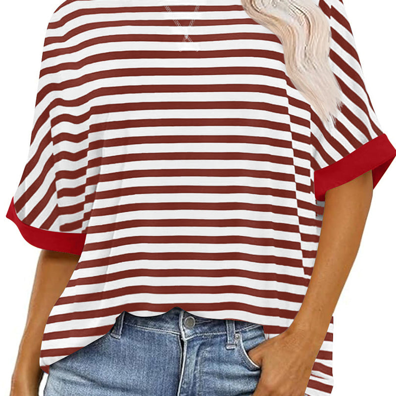 Kaufen Sie 2 gratis Versand🔥2025 Neu eingetroffen - 50% OFF🌺Gestreiftes Damen-T-Shirt mit entspannter Passform